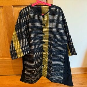 Striped Black and Yellow Button-Up Jacket